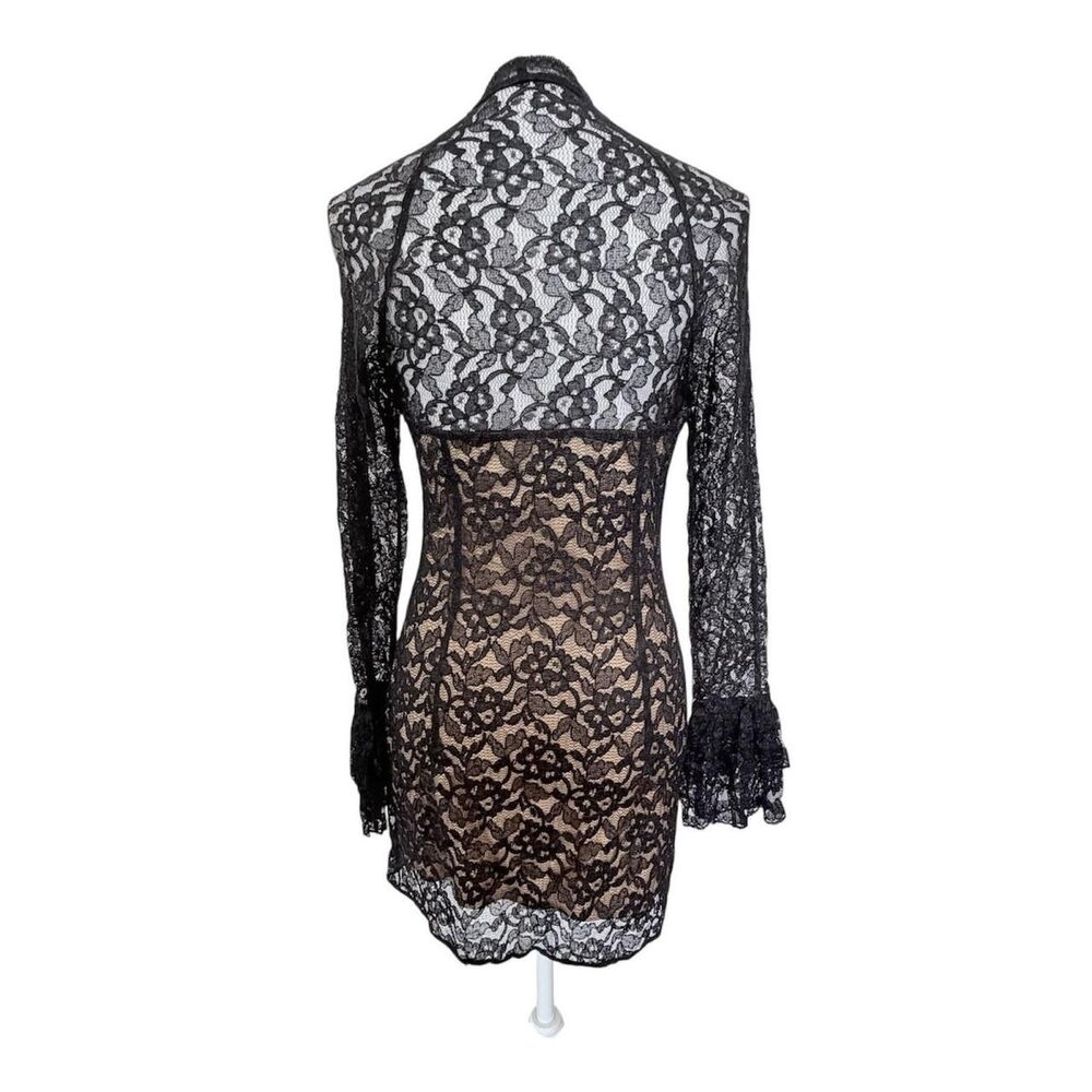 Laundry By Shelli Segal Black Lace Bell Sleeve Mini Dress Size 6 NWT - Picture 4 of 9